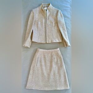 Jacques Tiffeau Herringbone Khaki/Cream/Tan Skirt Set